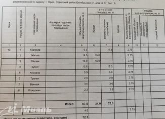 Продаю 2-комнатную квартиру, 72.1 м2, Орловская область, Октябрьская улица, 77