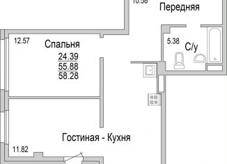 Продаю двухкомнатную квартиру, 58.3 м2, Татарстан