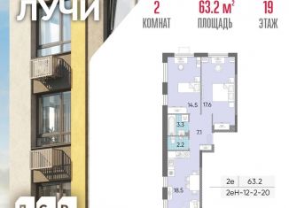 Двухкомнатная квартира на продажу, 63.2 м2, Москва, Производственная улица, 17, район Солнцево