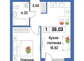 Продажа 1-ком. квартиры, 38 м2, Мурино, ЖК Урбанист