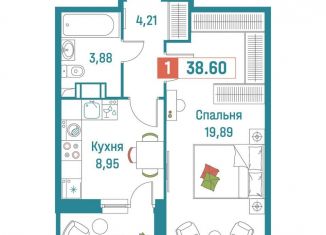 1-комнатная квартира на продажу, 38.6 м2, Мурино, ЖК Графика