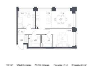 Двухкомнатная квартира на продажу, 60.8 м2, Москва, ЗАО, жилой комплекс Нова, к1
