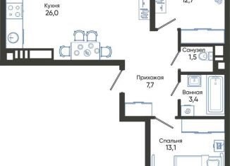Двухкомнатная квартира на продажу, 67.6 м2, Новороссийск