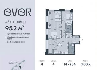 4-комнатная квартира на продажу, 95.2 м2, Москва, ЖК Эвер