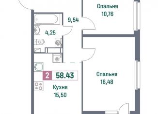 Продается двухкомнатная квартира, 58.4 м2, Ленинградская область
