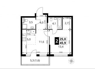 2-комнатная квартира на продажу, 45.9 м2, поселение Мосрентген, жилой комплекс 1-й Ясеневский, 2
