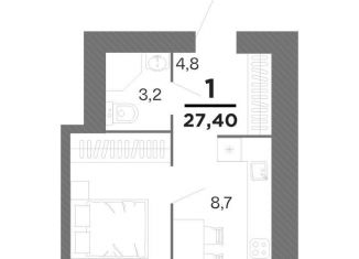 Однокомнатная квартира на продажу, 27.4 м2, Рязань