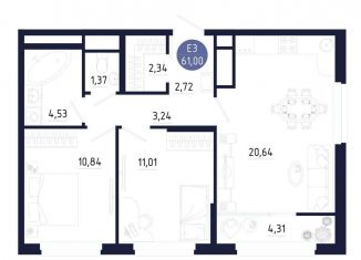 Продам 2-комнатную квартиру, 61 м2, Тульская область