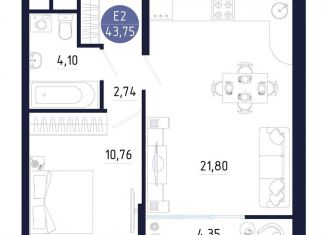 Однокомнатная квартира на продажу, 43.8 м2, Тула, Пролетарский территориальный округ