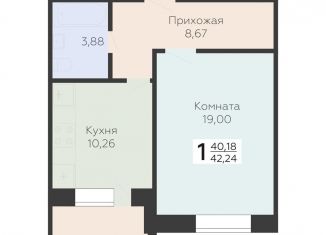 Однокомнатная квартира на продажу, 42.2 м2, Орёл, улица Панчука, 83, Заводской район