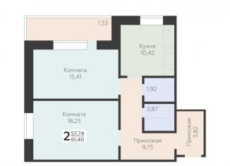 2-комнатная квартира на продажу, 61.4 м2, Орловская область, улица Панчука, 83