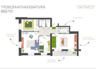 Продаю трехкомнатную квартиру, 88.8 м2, Смоленская область