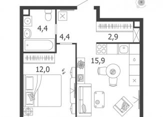 Продажа однокомнатной квартиры, 39.6 м2, Москва, 3-я очередь, к6, Даниловский район