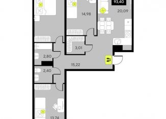 Продажа 3-комнатной квартиры, 93.4 м2, Тюмень, Центральный округ