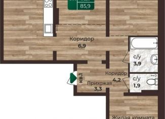Продается трехкомнатная квартира, 85.9 м2, Барнаул, Центральный район