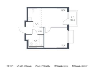 1-комнатная квартира на продажу, 33.5 м2, деревня Мисайлово, микрорайон Пригород Лесное, к18