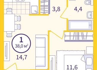 Продам 1-комнатную квартиру, 36.3 м2, Екатеринбург, Железнодорожный район