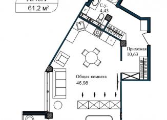 Двухкомнатная квартира на продажу, 61.2 м2, Севастополь, улица Лётчиков, 10