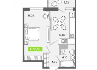 Продается 1-комнатная квартира, 36.2 м2, городской посёлок Янино-1