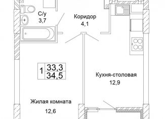 Продаю 1-ком. квартиру, 34.5 м2, Волгоград, Кировский район