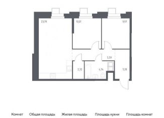 Продажа двухкомнатной квартиры, 61.6 м2, поселение Мосрентген, многофункциональный комплекс Тропарево Парк, к2.3