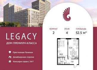2-комнатная квартира на продажу, 52.5 м2, Москва, метро Ломоносовский проспект