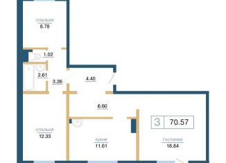 Продам 3-ком. квартиру, 70.6 м2, Красноярский край