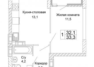 Продажа 1-ком. квартиры, 33.3 м2, Волгоград