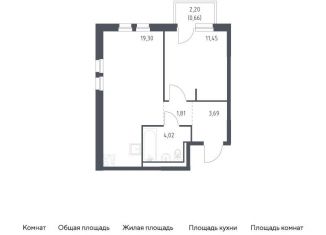Продается 1-комнатная квартира, 40.9 м2, деревня Новосаратовка