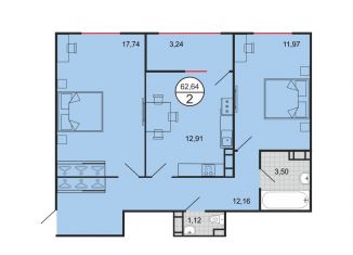 Продажа 2-комнатной квартиры, 62.6 м2, Краснодар, Прикубанский округ