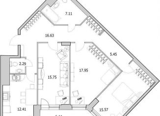 Продается трехкомнатная квартира, 102.4 м2, Санкт-Петербург, метро Проспект Просвещения, улица Кустодиева, 7к1