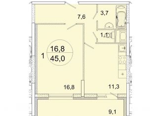 1-комнатная квартира на продажу, 45 м2, Московская область, улица Прокудина, 3