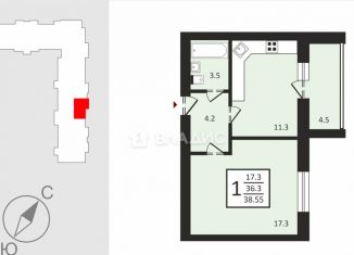 Продаю 1-ком. квартиру, 38.6 м2, Владимир, Новгородская улица, 35к2