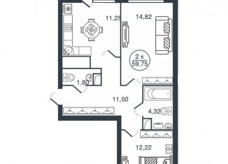 2-комнатная квартира на продажу, 59.8 м2, Тверь