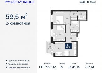 Продажа 2-ком. квартиры, 59.5 м2, Тюменская область
