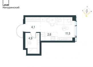 Продам квартиру студию, 23.1 м2, Москва, жилой комплекс Левел Мичуринский, к3, ЗАО