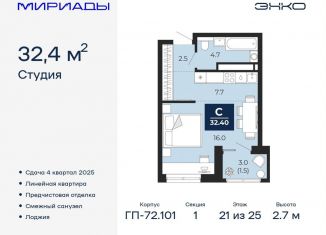 Квартира на продажу студия, 32.4 м2, Тюменская область