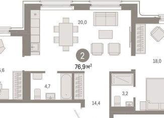 2-комнатная квартира на продажу, 76.9 м2, Екатеринбург, метро Площадь 1905 года, улица Некрасова, 8