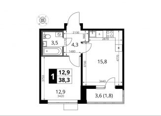 Продам 1-комнатную квартиру, 38.3 м2, Химки