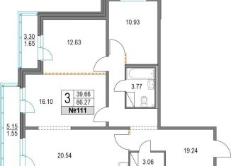 Трехкомнатная квартира на продажу, 86.3 м2, Санкт-Петербург, Коломяжский проспект, 11