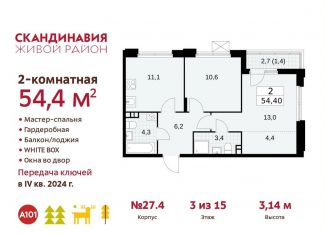 Продается двухкомнатная квартира, 54.4 м2, Москва