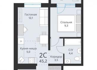 Двухкомнатная квартира на продажу, 43.5 м2, Новосибирская область, Большая улица, 23