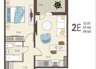Продажа 1-комнатной квартиры, 39.7 м2, Липецкая область