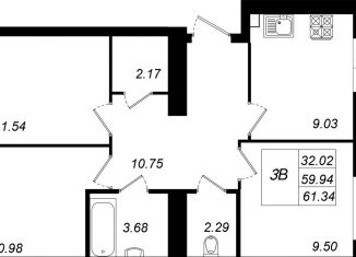 Продам 3-комнатную квартиру, 61.3 м2, село Осиново, улица Гайсина, 2Б