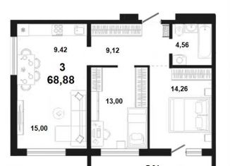 Продается 3-ком. квартира, 68.9 м2, Обь