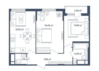 Продажа двухкомнатной квартиры, 56.9 м2, поселок Мещерино