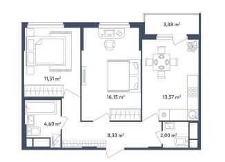 Продается 2-ком. квартира, 57.9 м2, поселок Мещерино