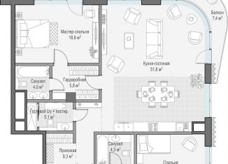 2-комнатная квартира на продажу, 132.9 м2, Москва