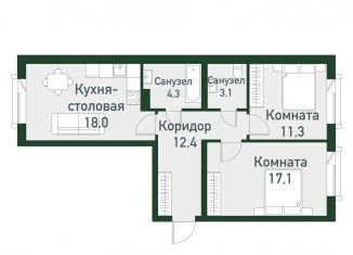 Двухкомнатная квартира на продажу, 66.1 м2, Челябинская область, Спортивная улица