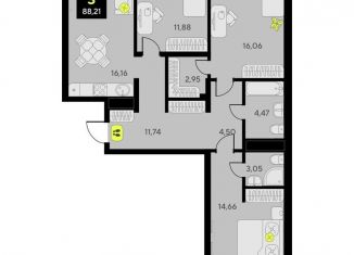 Продажа трехкомнатной квартиры, 88.4 м2, Тюмень, Центральный округ